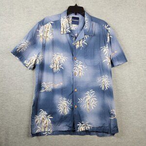 Tommy Bahama Floral Hawaiian Button Up Short Sleeve 100% Cotton Shirt Size L